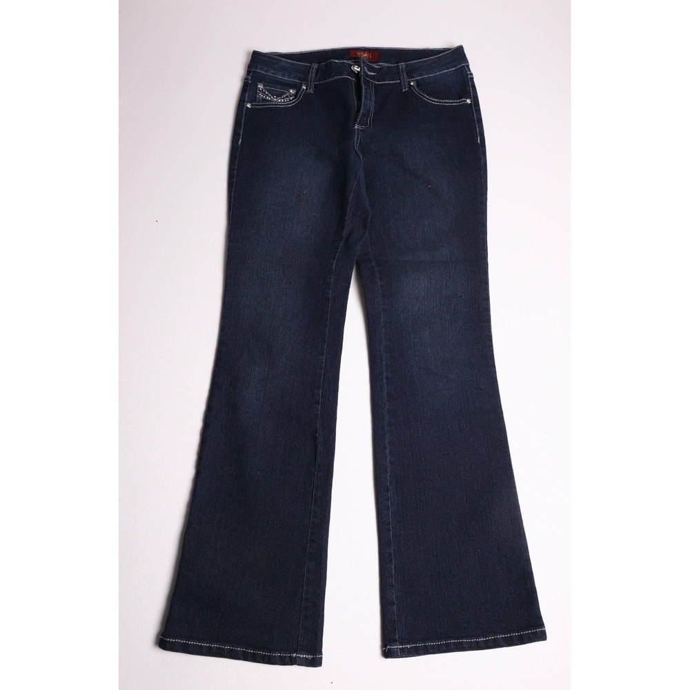 One 5 One Womens Dark Wash Rhinestone Embellished Bootcut Jeans Size 6 Y2K Style